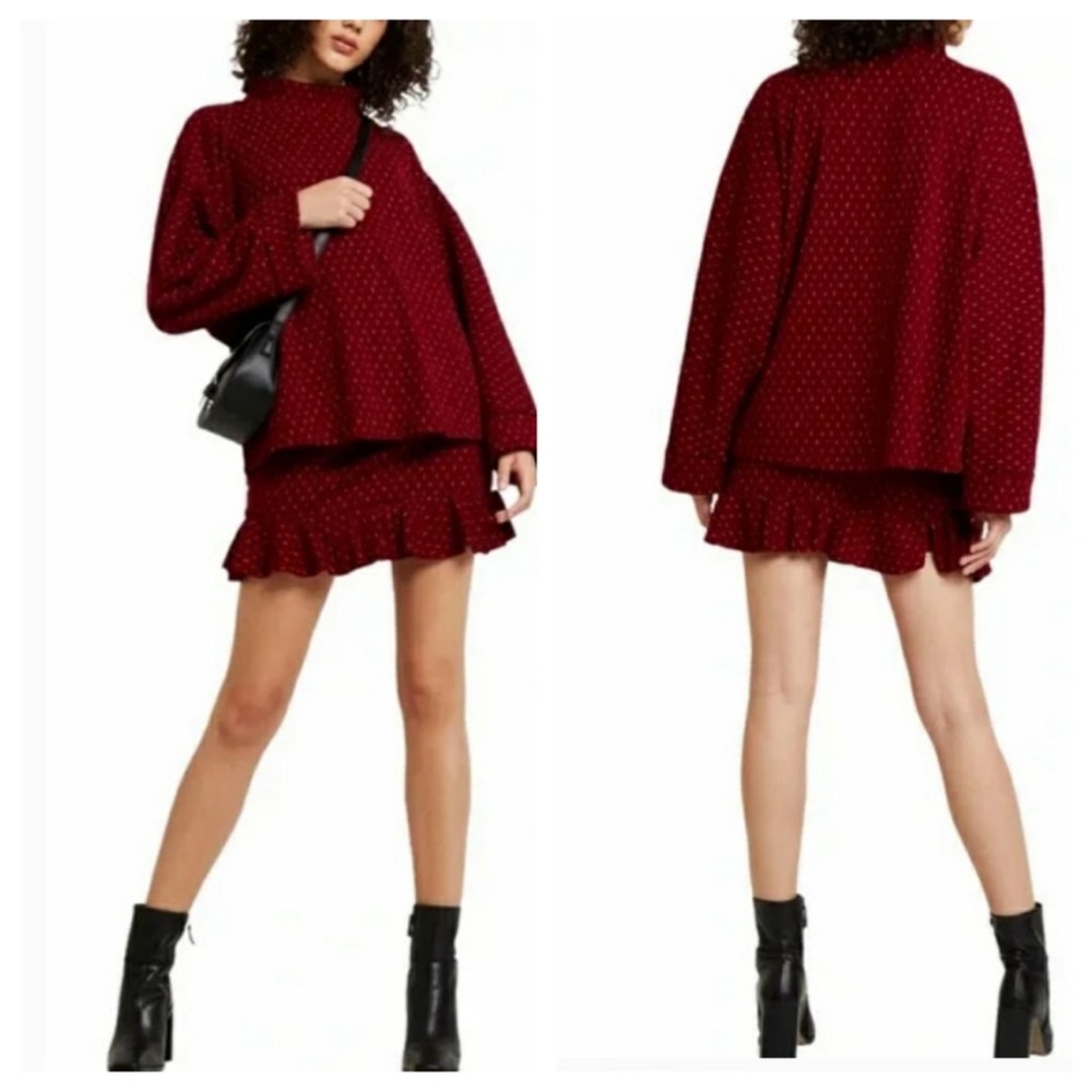 FREE PEOPLE copper combo sweater and skirt set size Large NWT